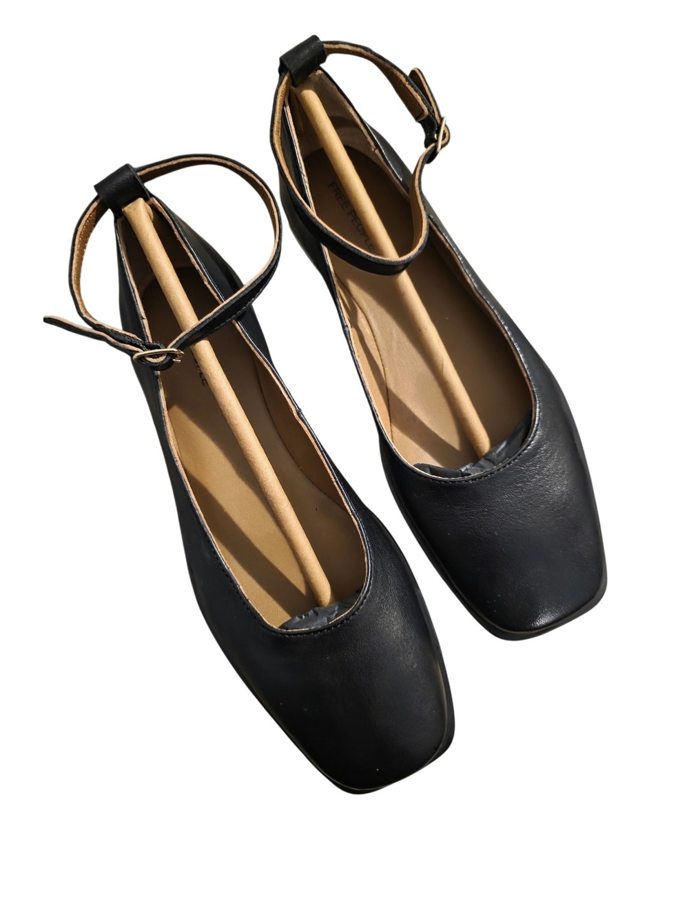 Free People Black Leather Ankle-Strap Charm Ballet Flat - Picture 2 of 5